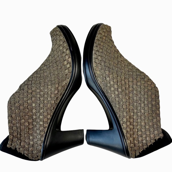 CORKYS Metallic Gold/Bronze & Black Woven Stretch Hot Heels Ankle Booties 8 - Picture 6 of 14